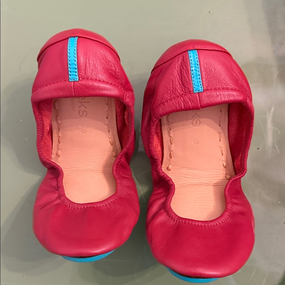 Tieks Red Flats with Blue Accents